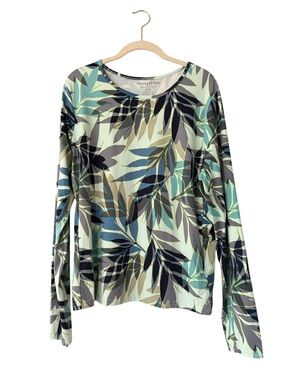 Hang Ten Women’s Swim Rash Guard UPF 50+ Long Sleeve Leaf-Print Top Size XXL